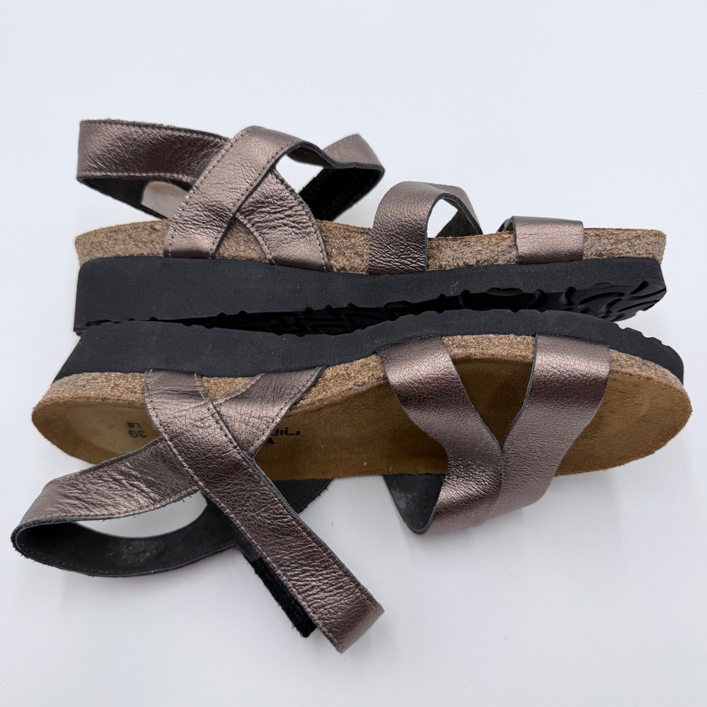 Naot Kayla Metallic Pewter Leather Wedge Sandals Womens 39 L8 Comfort Shoes - Picture 4 of 7